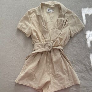 Princess Polly Linen Short Sleeve Romper with Belt